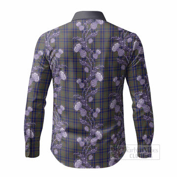 Kildare Tartan Long Sleeve Button Shirts Seamless Scottish Thistle Flowers