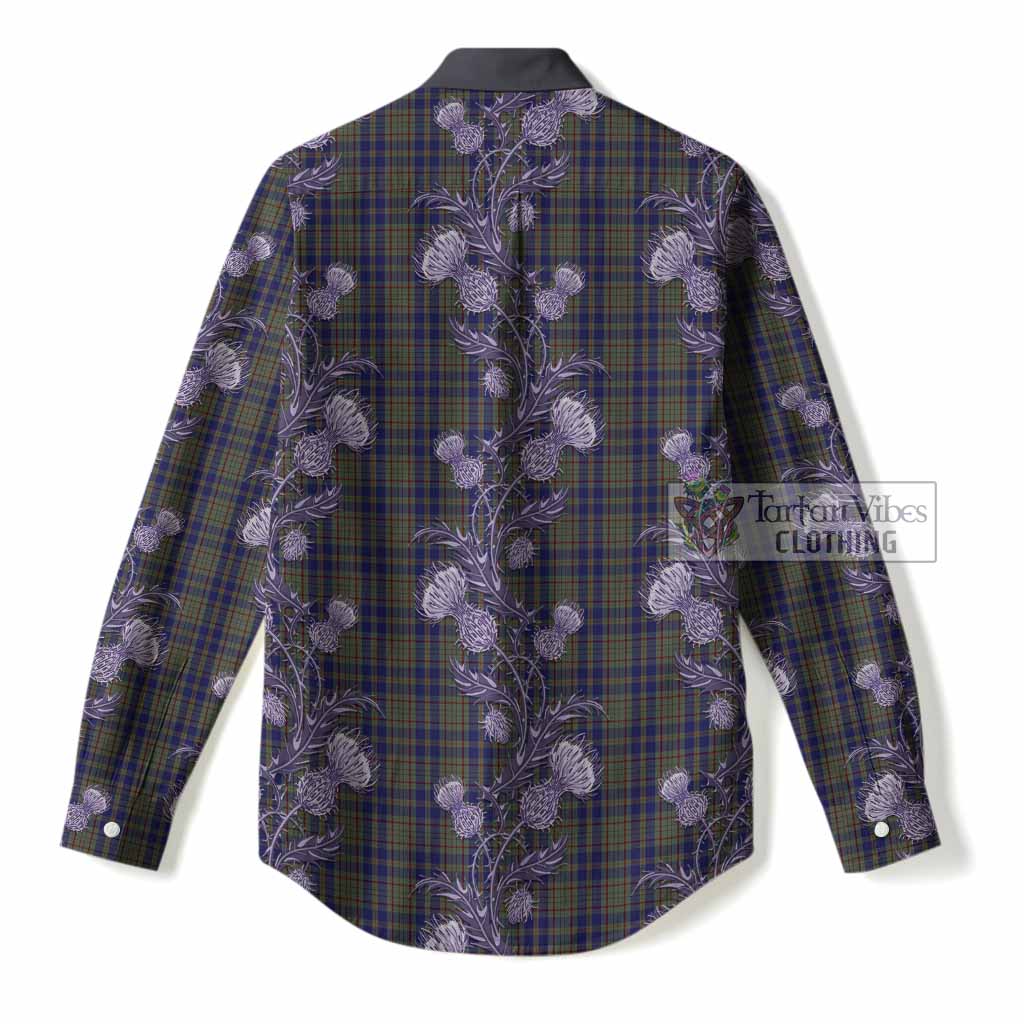 Kildare Tartan Women Casual Shirt Seamless Scottish Thistle Flowers