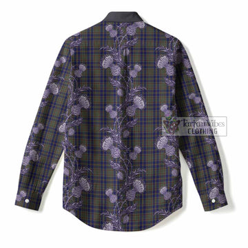 Kildare Tartan Women Casual Shirt Seamless Scottish Thistle Flowers