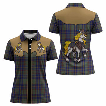 Kildare Tartan Women Polo Shirt Rodeo Unicorn Retro Style