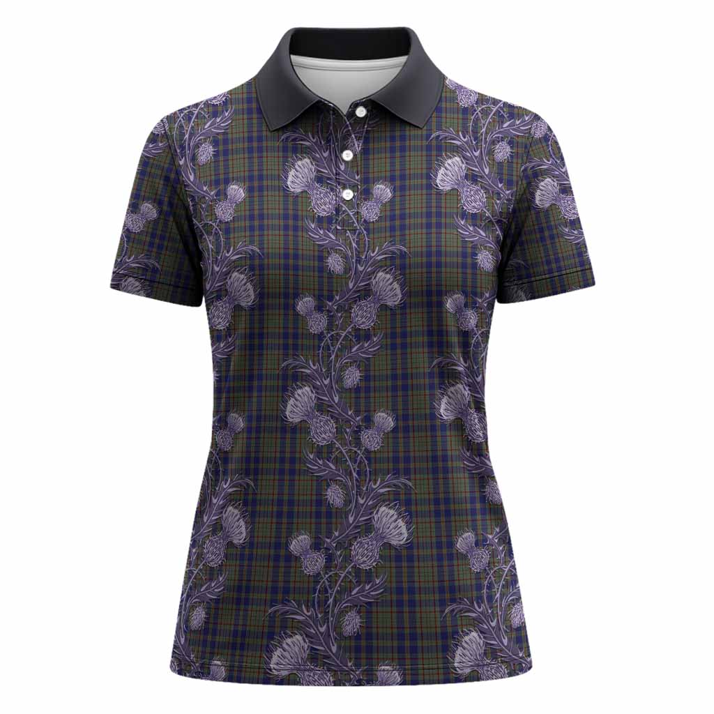 Kildare Tartan Women Polo Shirt Seamless Scottish Thistle Flowers