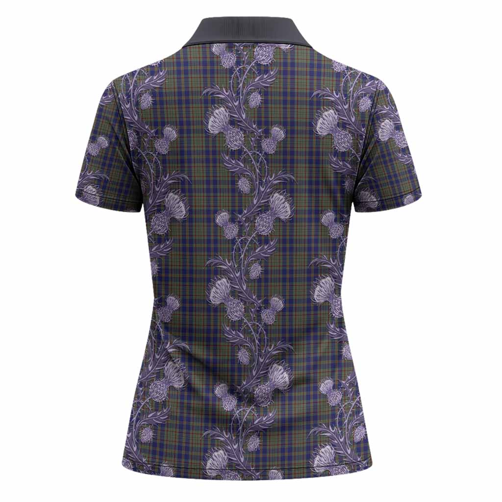 Kildare Tartan Women Polo Shirt Seamless Scottish Thistle Flowers