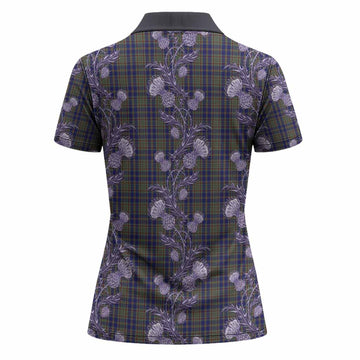 Kildare Tartan Women Polo Shirt Seamless Scottish Thistle Flowers