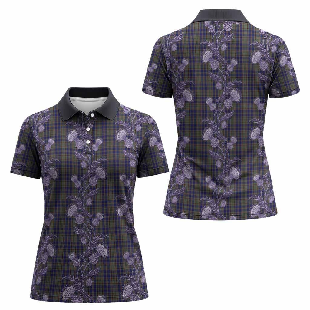 Kildare Tartan Women Polo Shirt Seamless Scottish Thistle Flowers