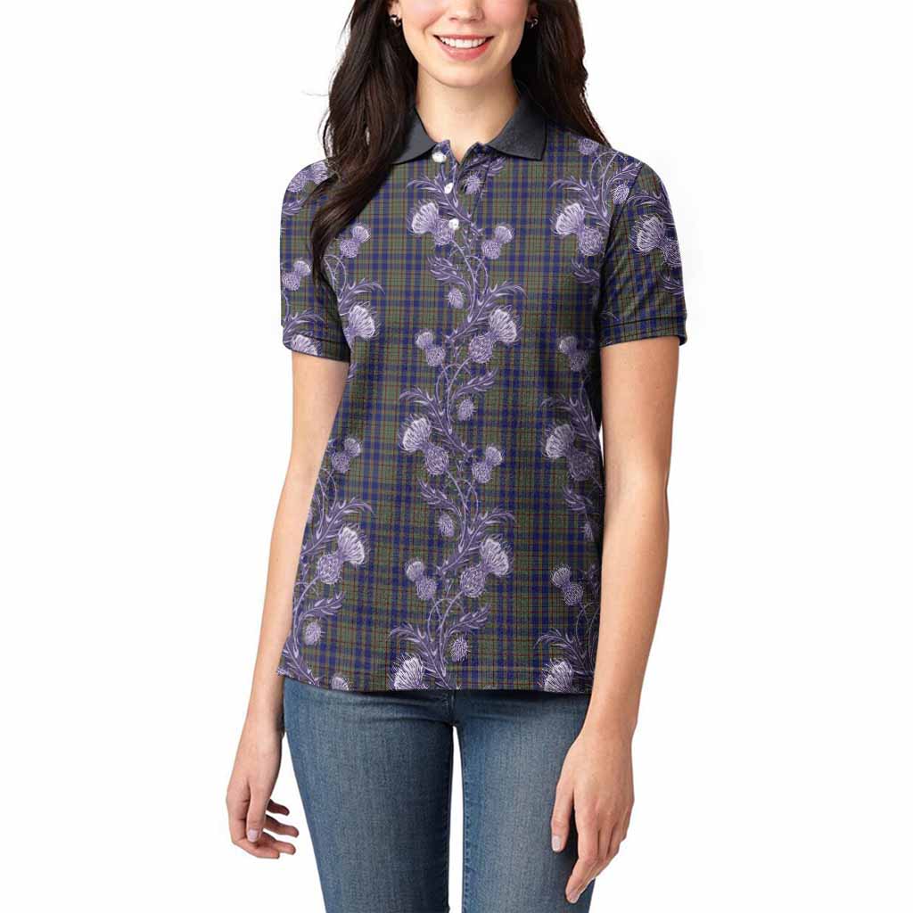 Kildare Tartan Women Polo Shirt Seamless Scottish Thistle Flowers