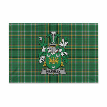 Tartan Vibes Clothing Kilkelly Irish Clan Tartan House Flag with Coat of Arms