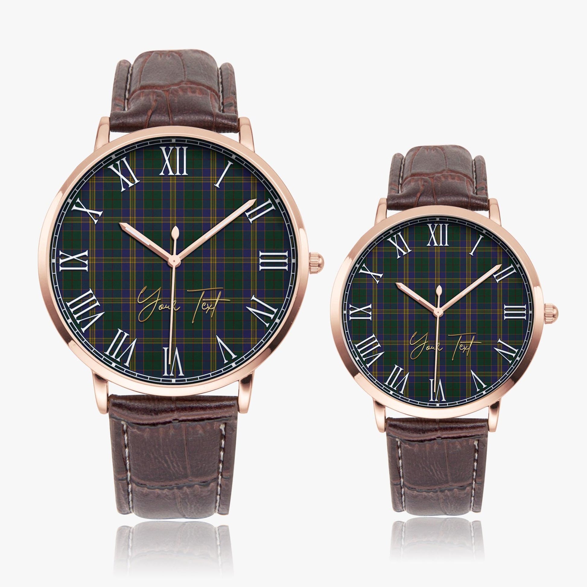 Kilkenny County Ireland Tartan Personalized Your Text Leather Trap Quartz Watch - Tartan Vibes Clothing