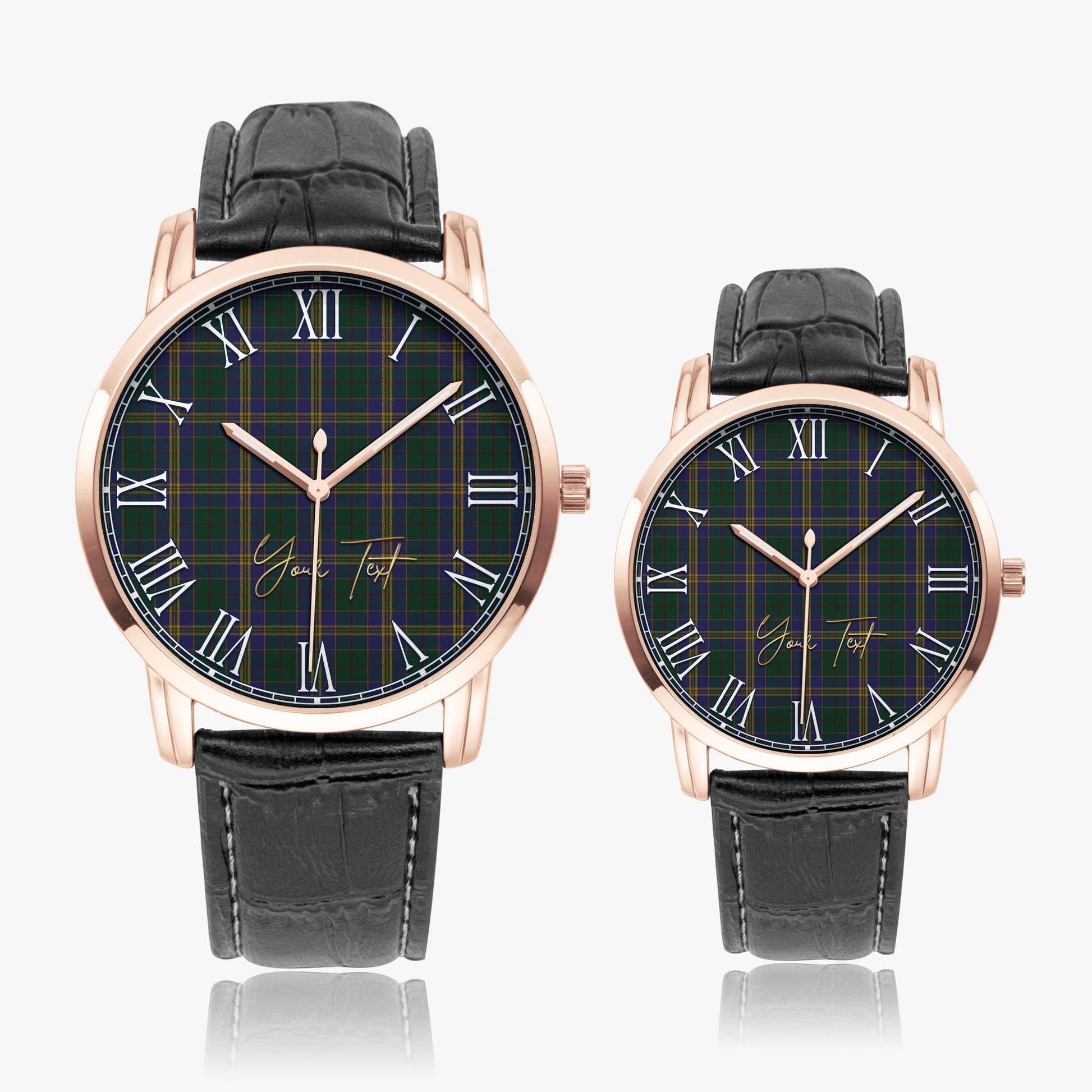 Kilkenny County Ireland Tartan Personalized Your Text Leather Trap Quartz Watch - Tartan Vibes Clothing