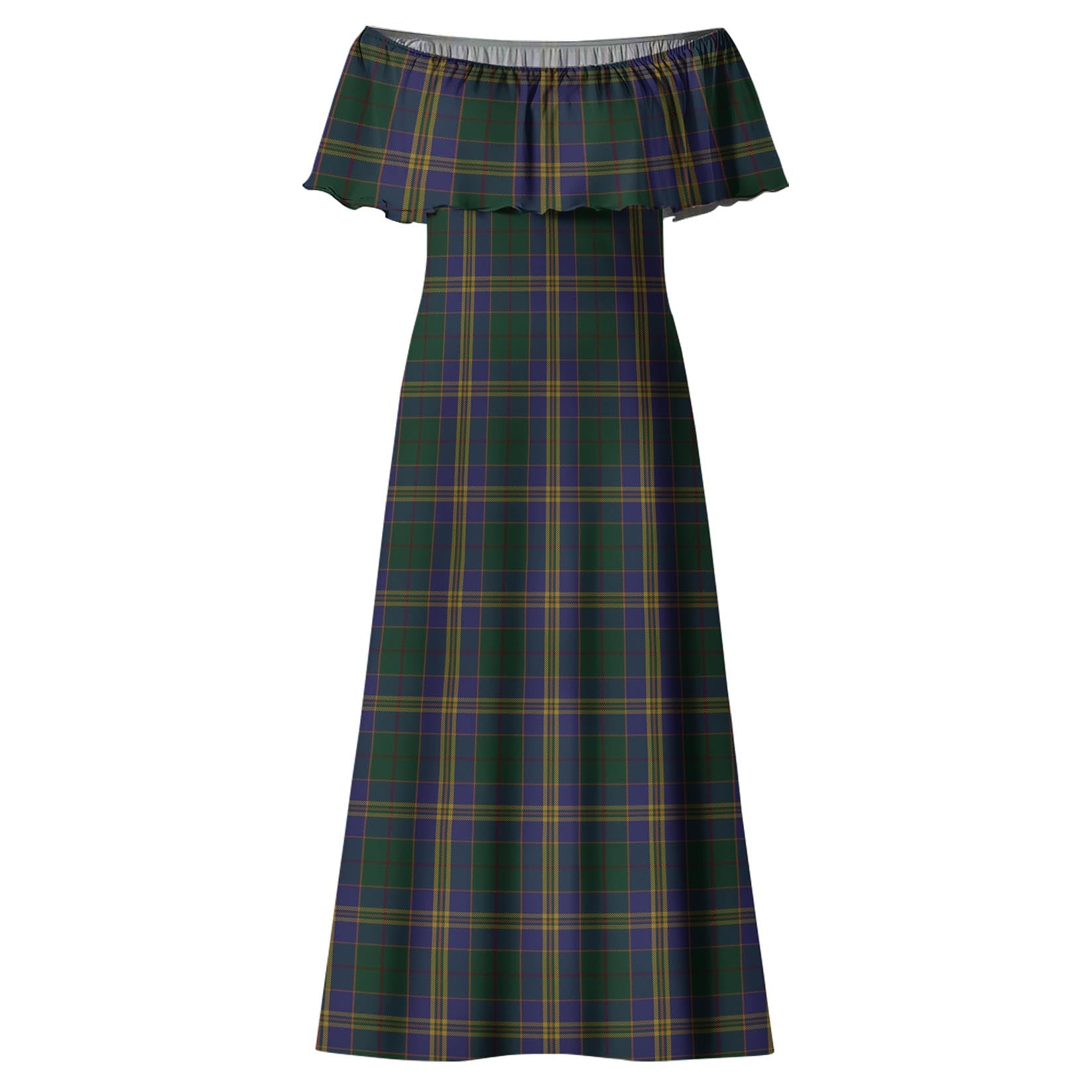 Kilkenny County Ireland Tartan Off Shoulder Long Dress - Tartan Vibes Clothing