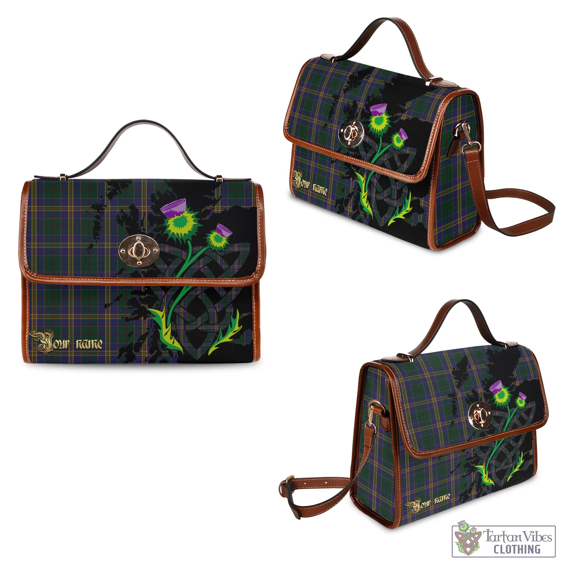 Tartan Vibes Clothing Kilkenny County Ireland Tartan Waterproof Canvas Bag with Scotland Map and Thistle Celtic Accents