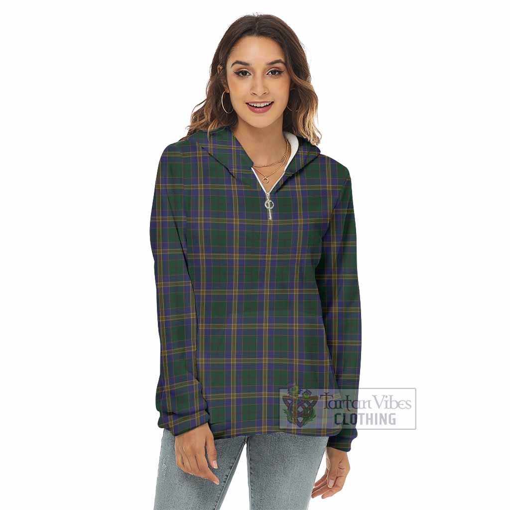 Tartan Vibes Clothing Kilkenny County Ireland Tartan Women's Borg  Half Zip Fleece Hoodie
