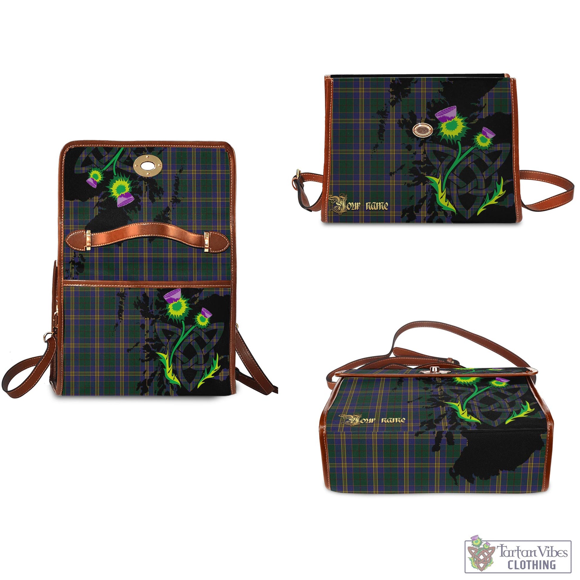Tartan Vibes Clothing Kilkenny County Ireland Tartan Waterproof Canvas Bag with Scotland Map and Thistle Celtic Accents