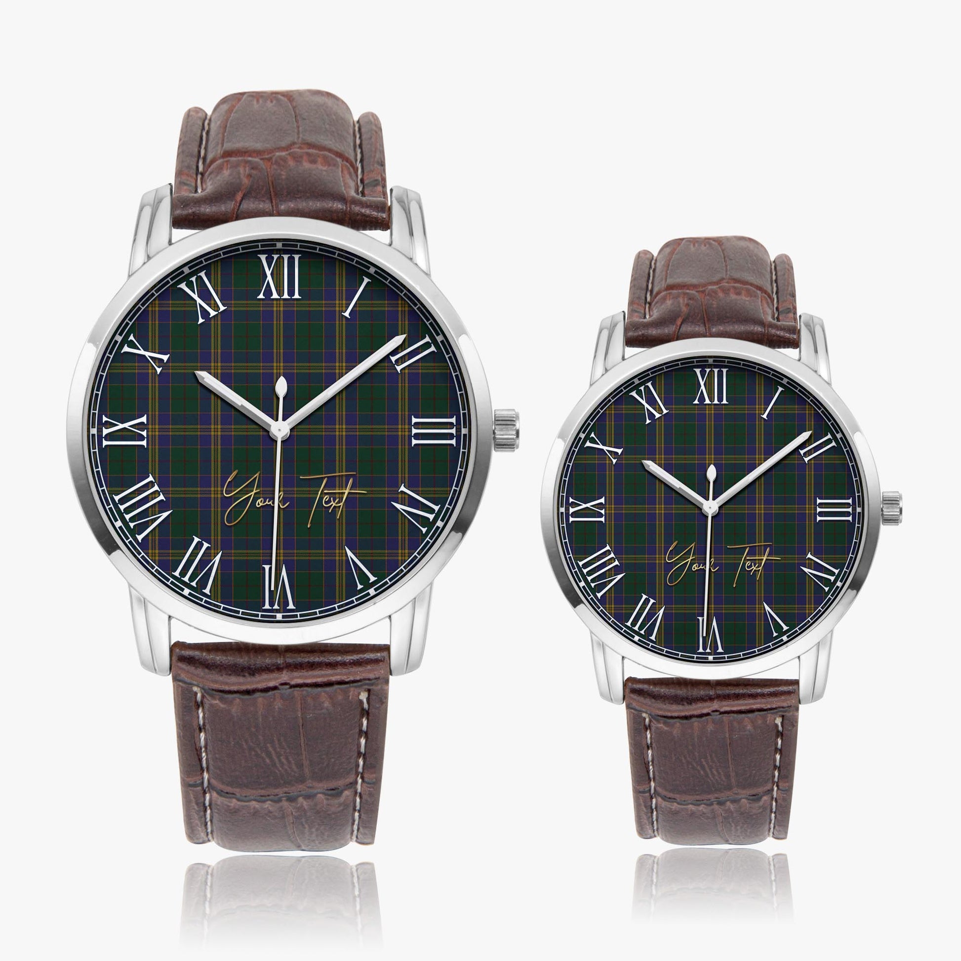 Kilkenny County Ireland Tartan Personalized Your Text Leather Trap Quartz Watch - Tartan Vibes Clothing