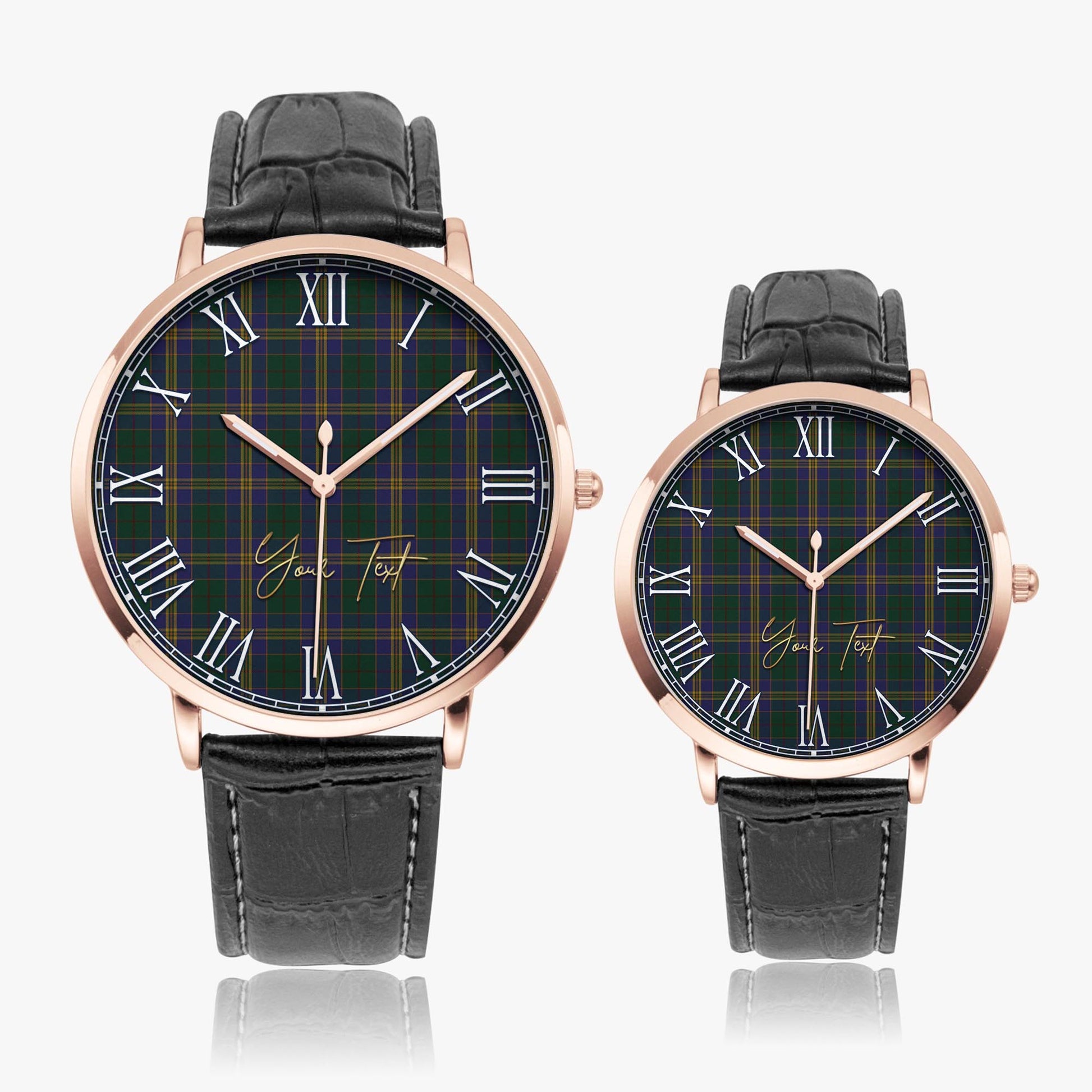 Kilkenny County Ireland Tartan Personalized Your Text Leather Trap Quartz Watch - Tartan Vibes Clothing