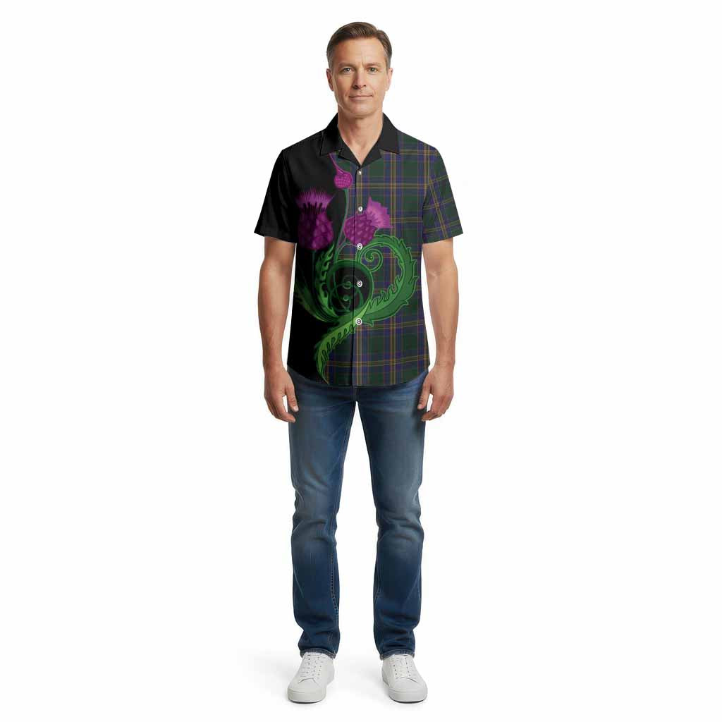 Kilkenny County Ireland Tartan Cotton Hawaiian Shirt Traditional Scottish Thistle
