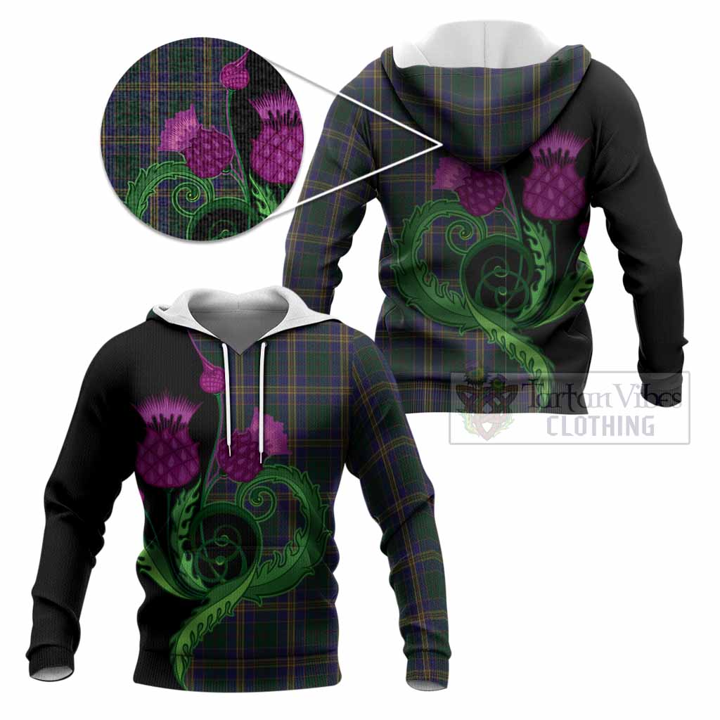 Kilkenny County Ireland Tartan Knitted Hoodie Traditional Scottish Thistle