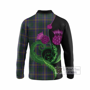 Kilkenny County Ireland Tartan Long Sleeve Polo Shirt Traditional Scottish Thistle