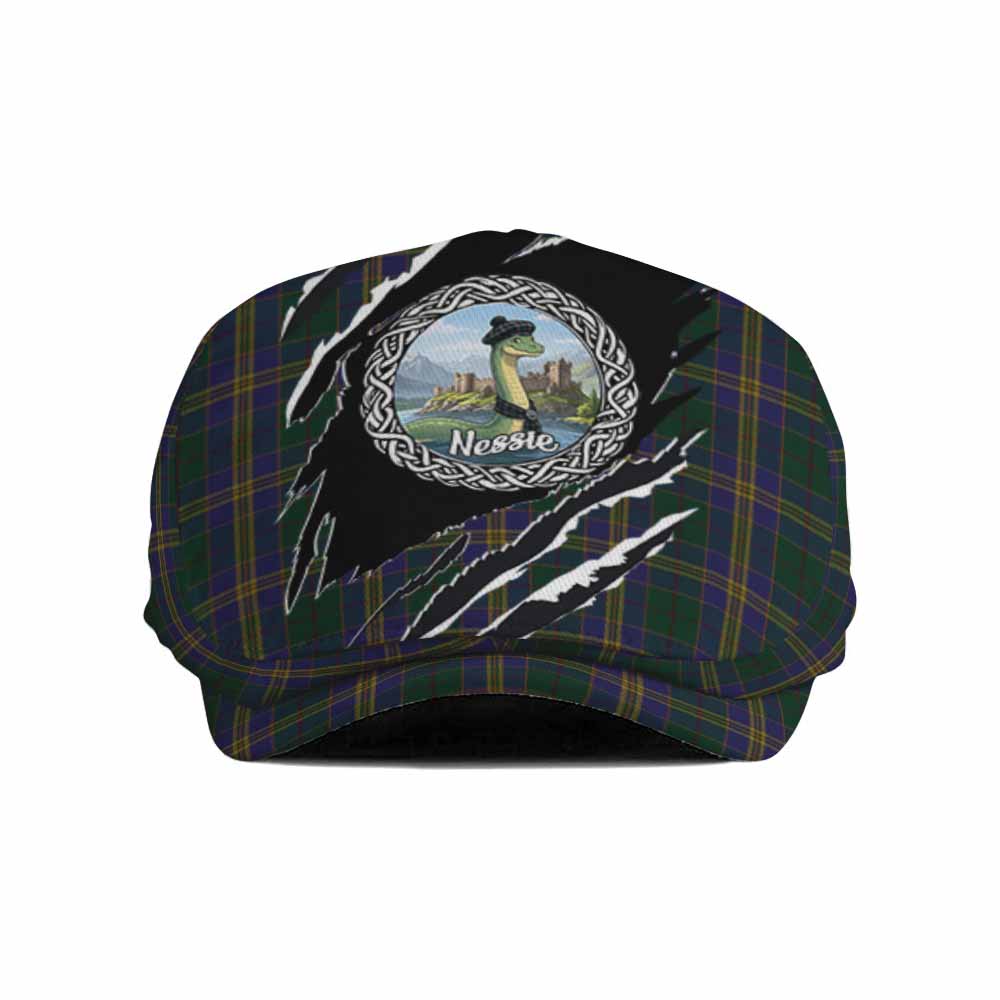 Kilkenny Tartan Loch Ness Monster Flat Cap, Jeff Cap Celtic Knot Nessie Art