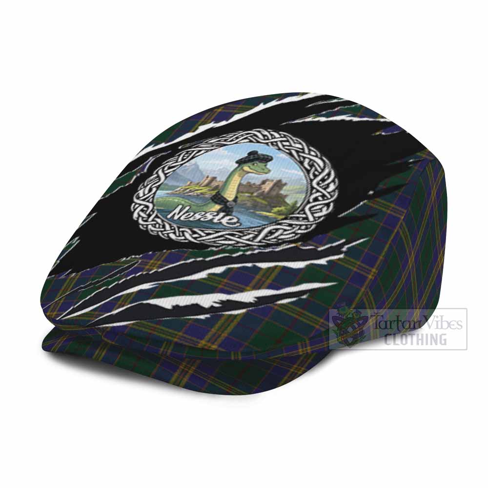 Kilkenny Tartan Loch Ness Monster Flat Cap, Jeff Cap Celtic Knot Nessie Art