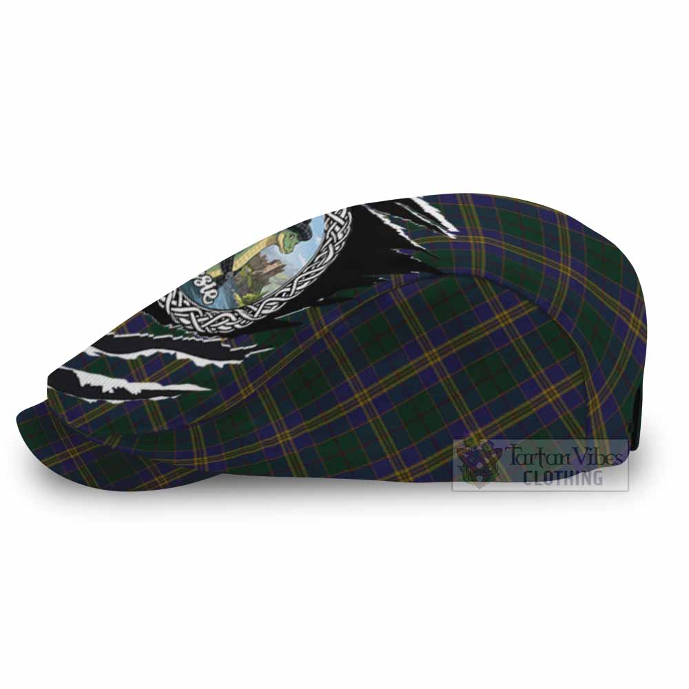 Kilkenny Tartan Loch Ness Monster Flat Cap, Jeff Cap Celtic Knot Nessie Art