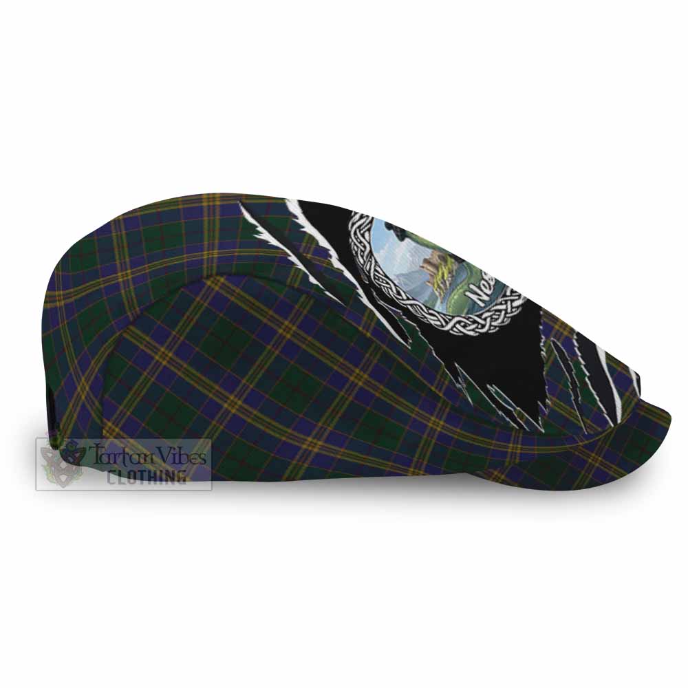 Kilkenny Tartan Loch Ness Monster Flat Cap, Jeff Cap Celtic Knot Nessie Art