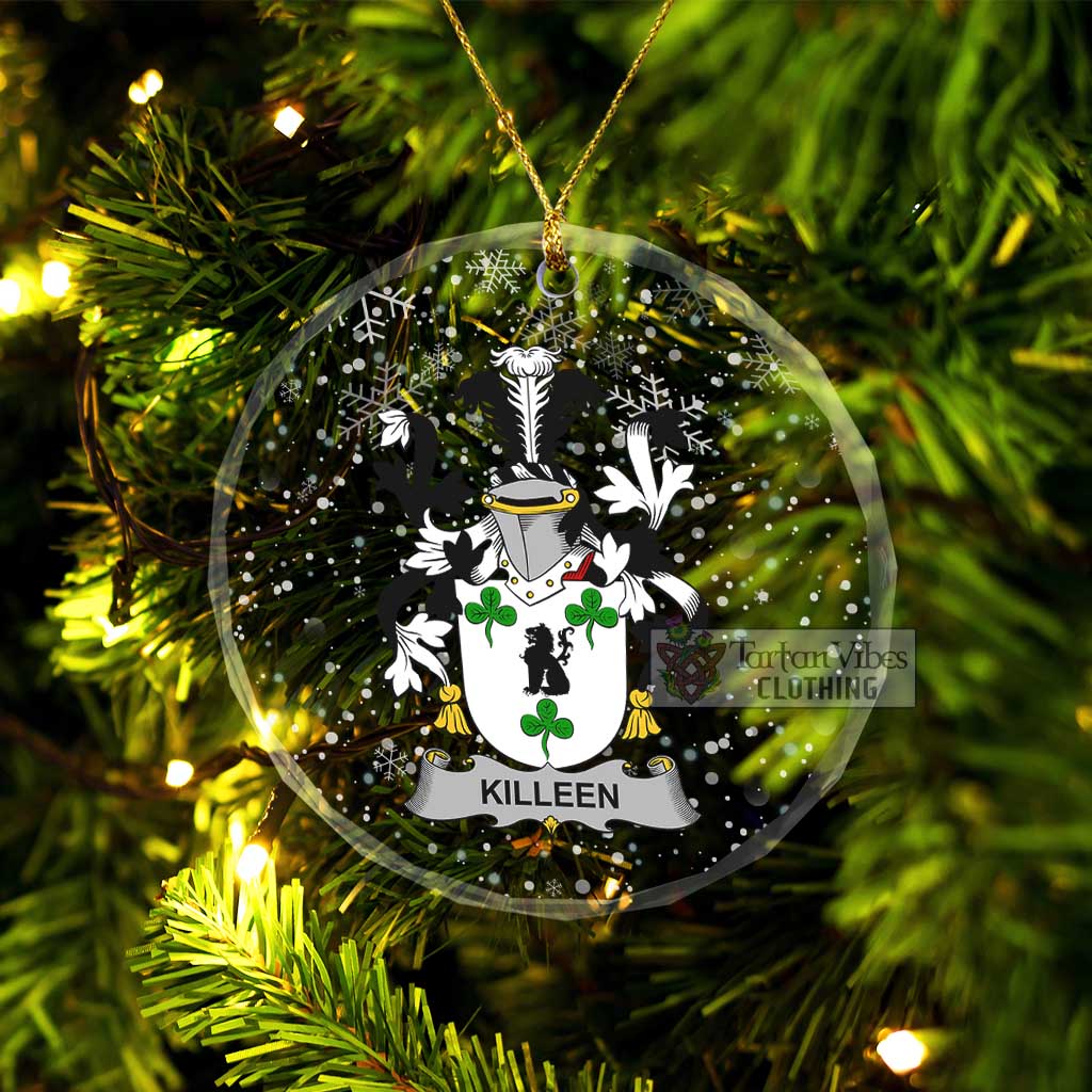 Killeen Irish Clan Christmas Glass Ornament with Coat of Arms Transparent Glass Circle - 2D-tartanvibesclothing