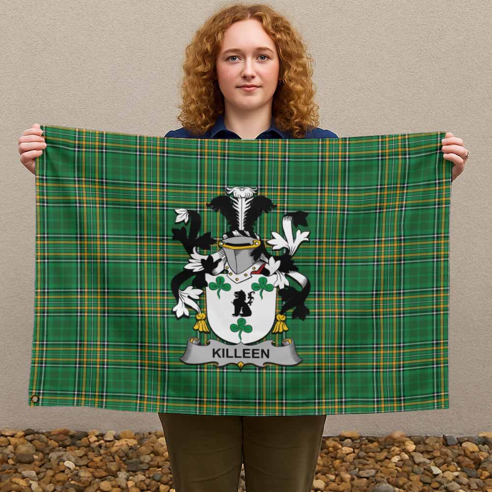 Tartan Vibes Clothing Killeen Irish Clan Tartan House Flag with Coat of Arms