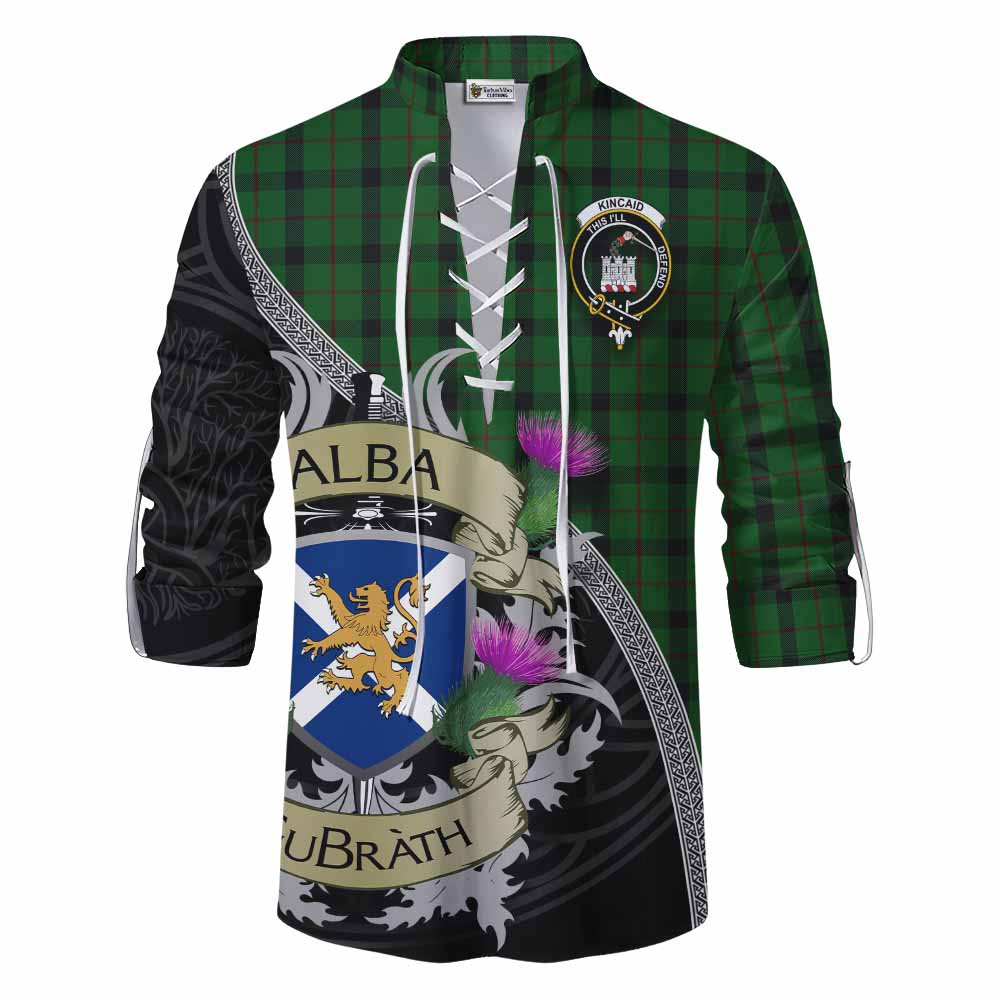 Tartan Vibes Clothing Kincaid Tartan Family Crest Ghillie Kilt Shirt Lion Rampant Royal Thistle Shield Celtic Inspired