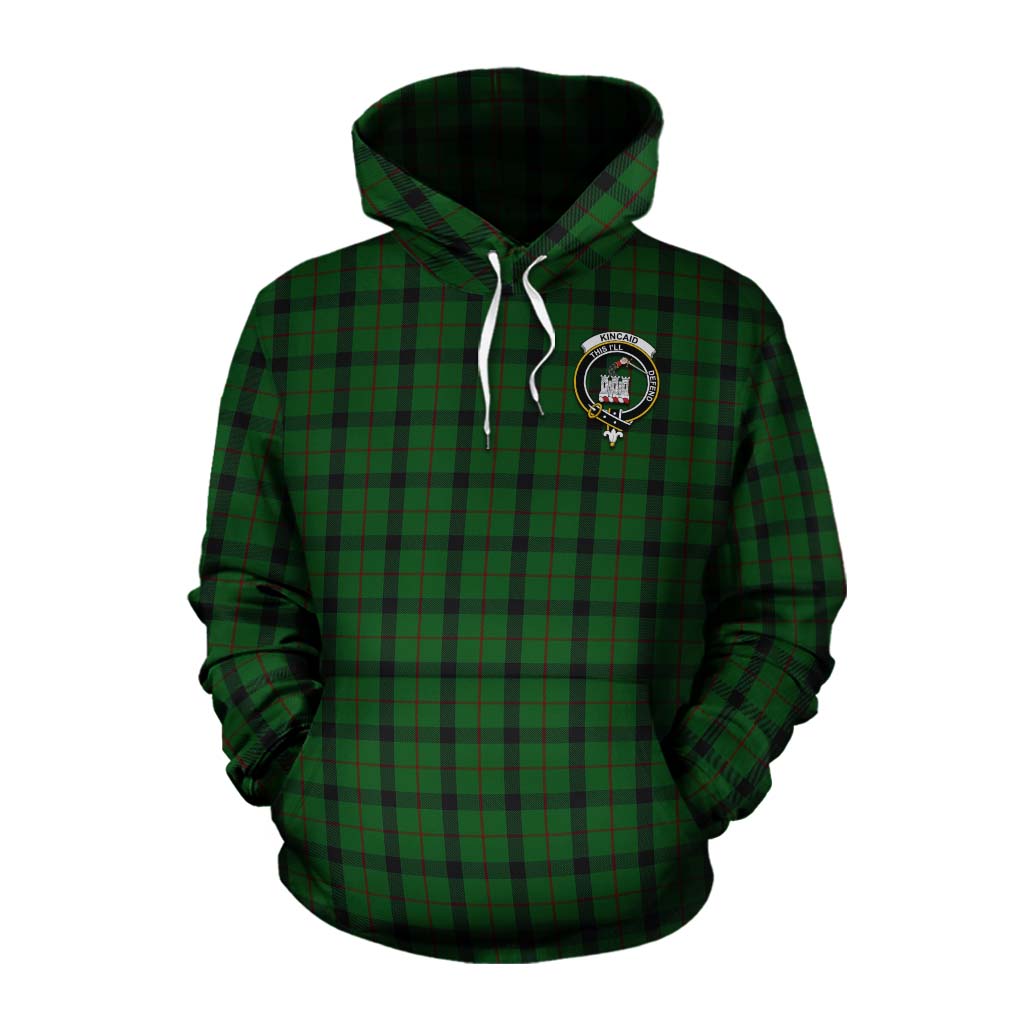 Tartan Vibes Clothing Kincaid Tartan Cotton Hoodie with Family Crest Celtic Skull Style
