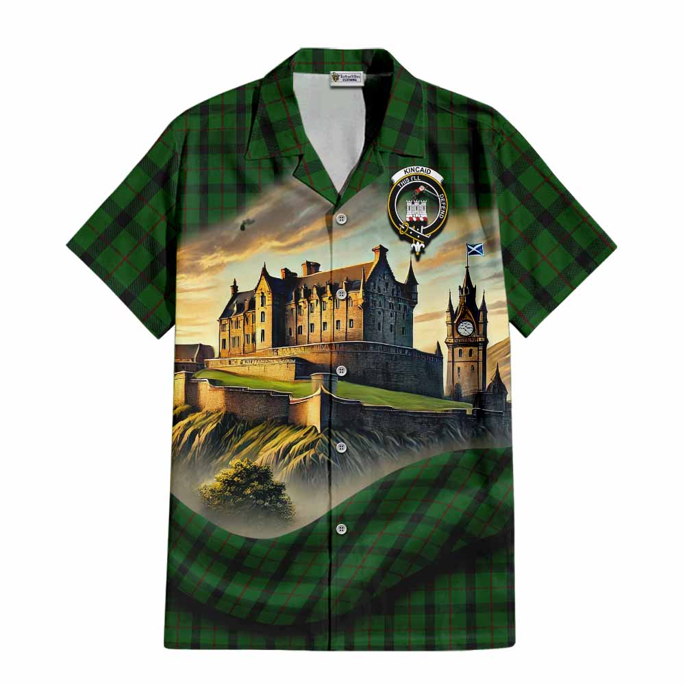 Tartan Vibes Clothing Kincaid Tartan Family Crest Short Sleeve Button Shirt with Scottish Ancient Castle Style