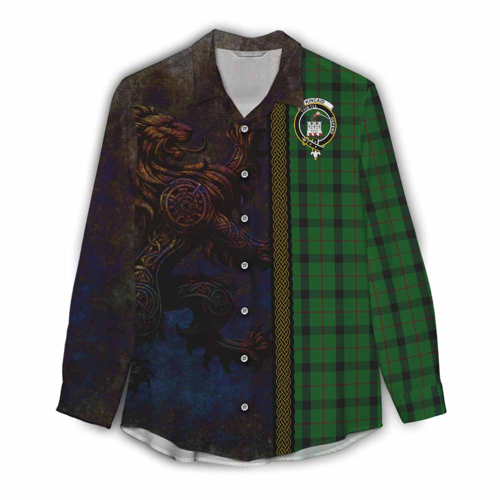 Tartan Vibes Clothing Kincaid Tartan Family Crest Women's Casual Shirt Alba Gu Brath Be Brave Lion Ancient Style