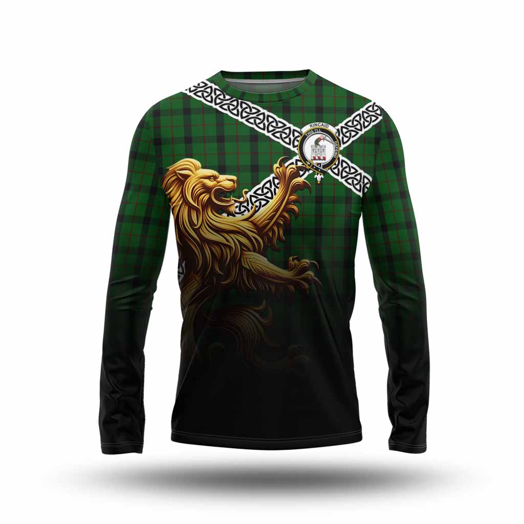 Tartan Vibes Clothing Kincaid Crest Tartan Long Sleeve T-Shirt with Golden Lion Emblem Celtic Style