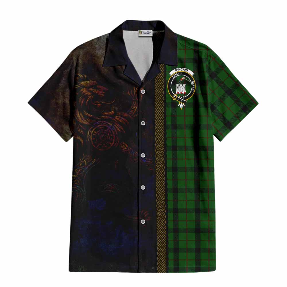 Tartan Vibes Clothing Kincaid Tartan Family Crest Short Sleeve Button Shirt Alba Gu Brath Be Brave Lion Ancient Style