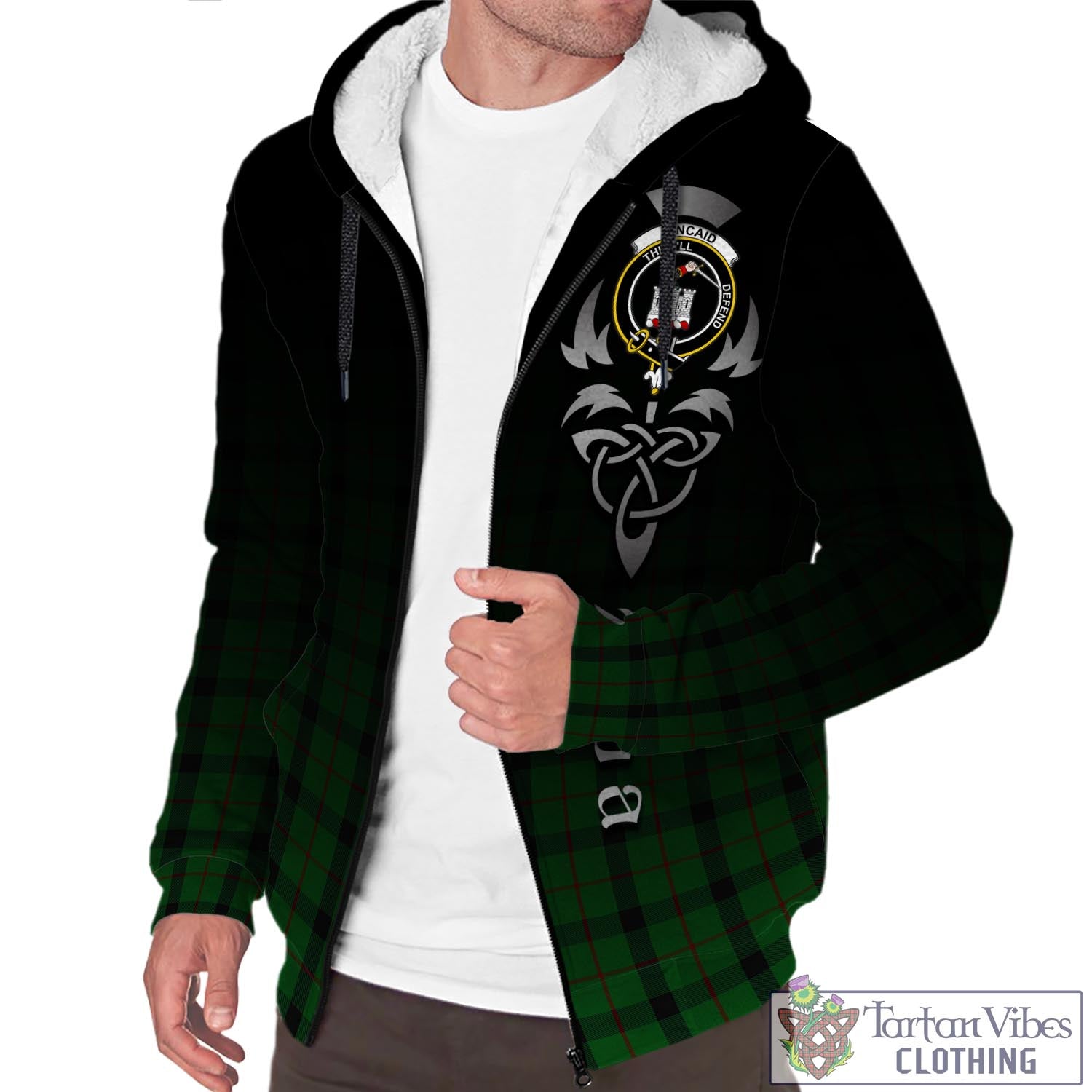 Tartan Vibes Clothing Kincaid Tartan Sherpa Hoodie Featuring Alba Gu Brath Family Crest Celtic Inspired
