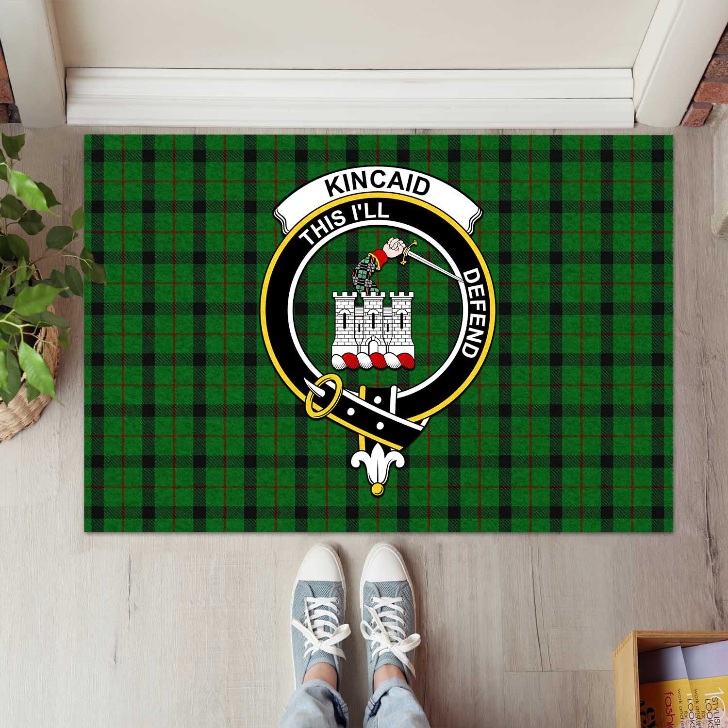 Kincaid Tartan Door Mat with Family Crest - Tartanvibesclothing
