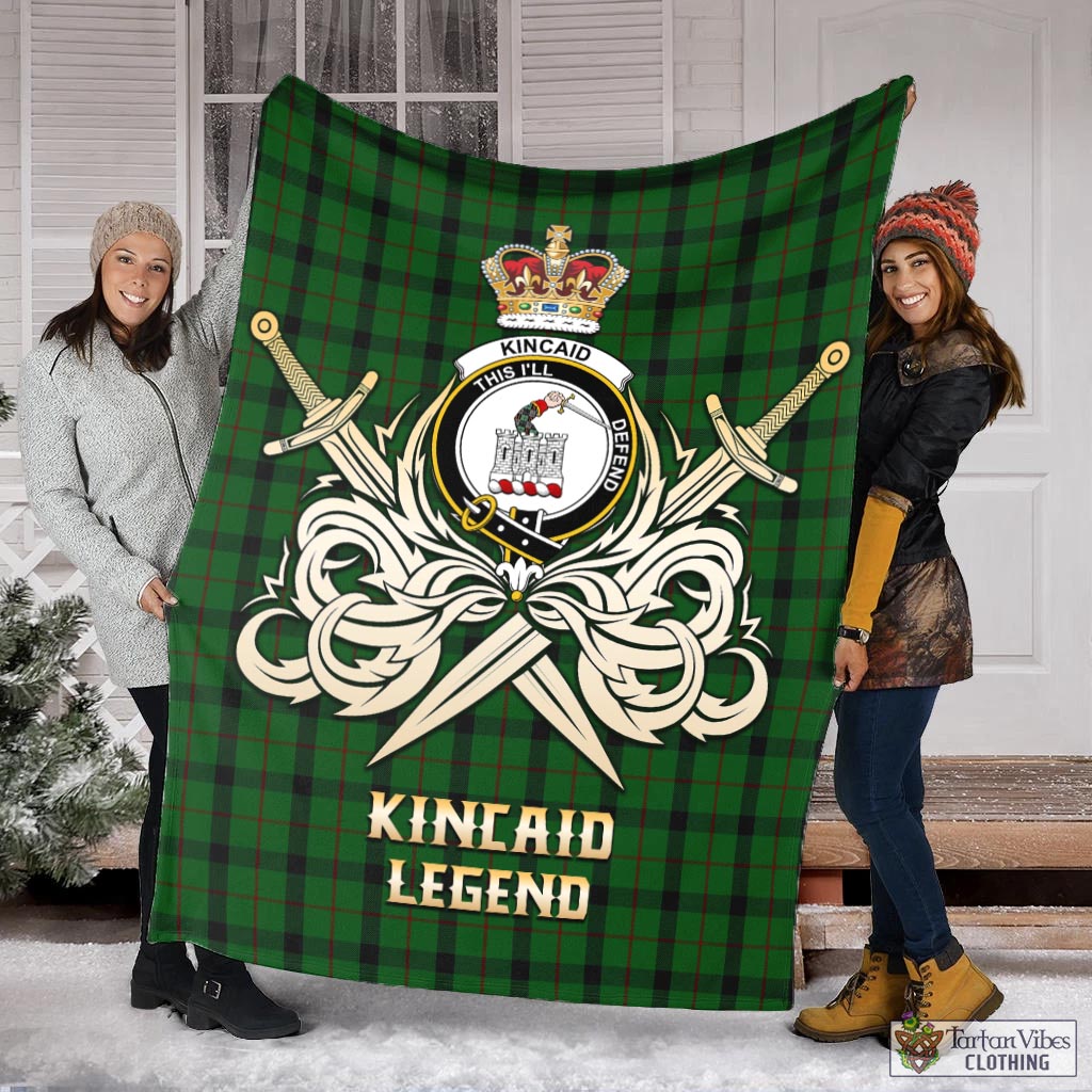 Tartan Vibes Clothing Kincaid Tartan Blanket with Clan Crest and the Golden Sword of Courageous Legacy