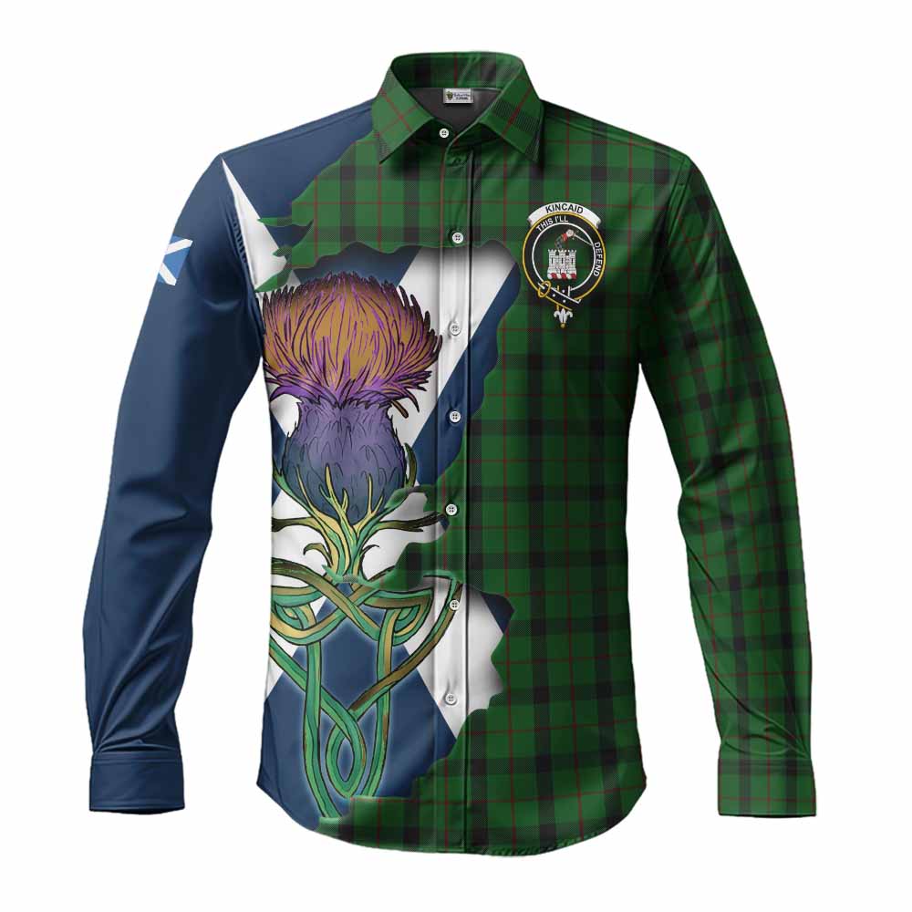 Tartan Vibes Clothing Kincaid Tartan Family Crest Long Sleeve Button Shirt Scottish Thistle Celtic Inspired