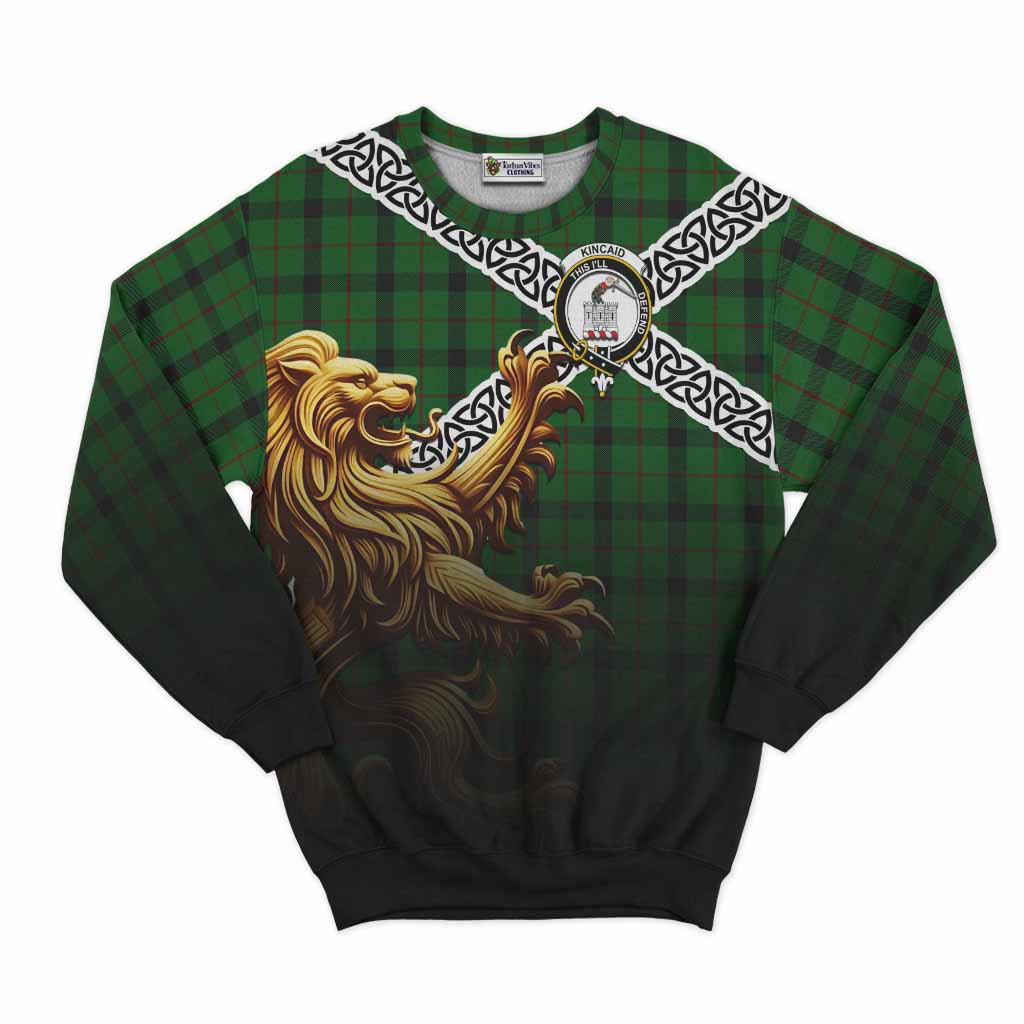 Tartan Vibes Clothing Kincaid Crest Tartan Sweatshirt with Golden Lion Emblem Celtic Style