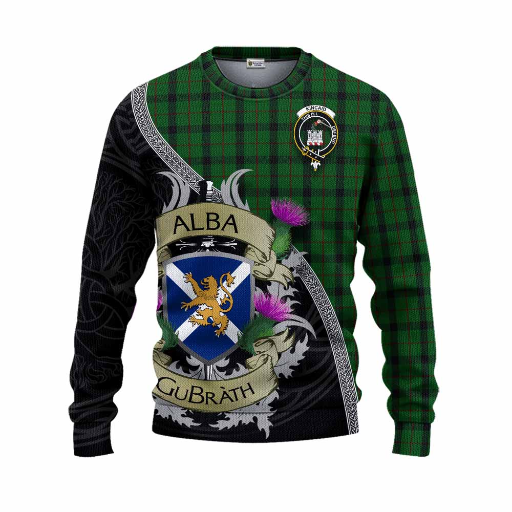 Tartan Vibes Clothing Kincaid Tartan Family Crest Knitted Sweater Lion Rampant Royal Thistle Shield Celtic Inspired