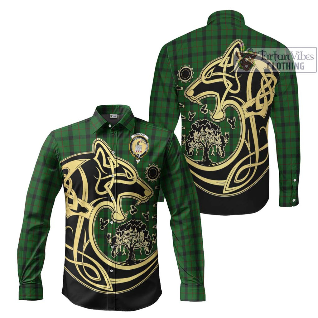 Kincaid Tartan Long Sleeve Button Shirt with Family Crest Celtic Wolf Style Men's Shirt S - Tartan Vibes Clothing