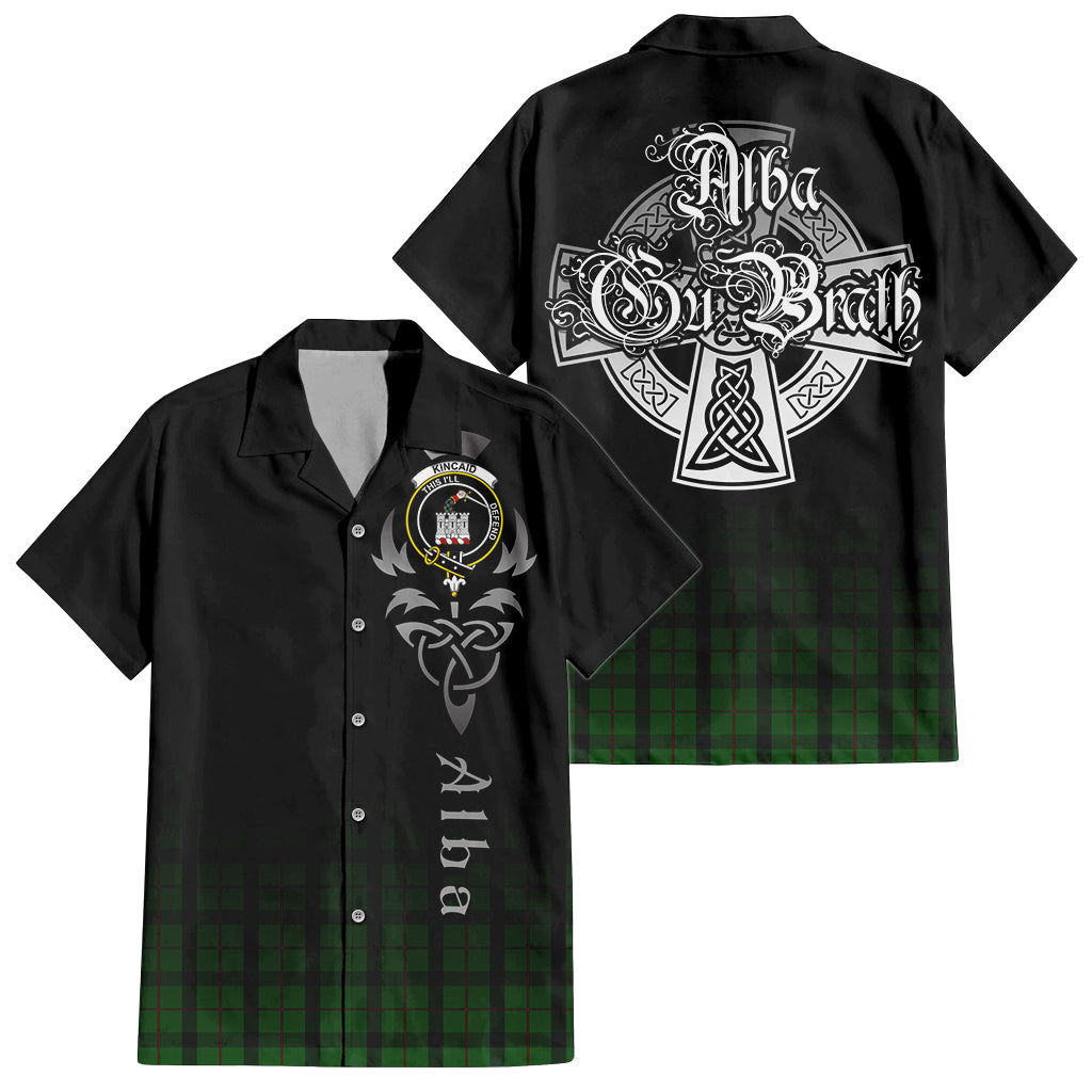 Tartan Vibes Clothing Kincaid Tartan Short Sleeve Button Up Featuring Alba Gu Brath Family Crest Celtic Inspired