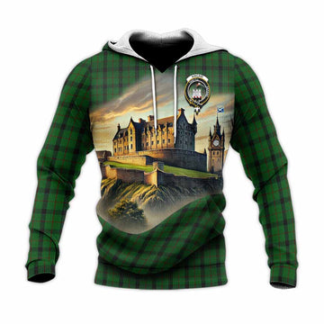 Tartan Vibes Clothing Kincaid Tartan Family Crest Knitted Hoodie with Scottish Ancient Castle Style