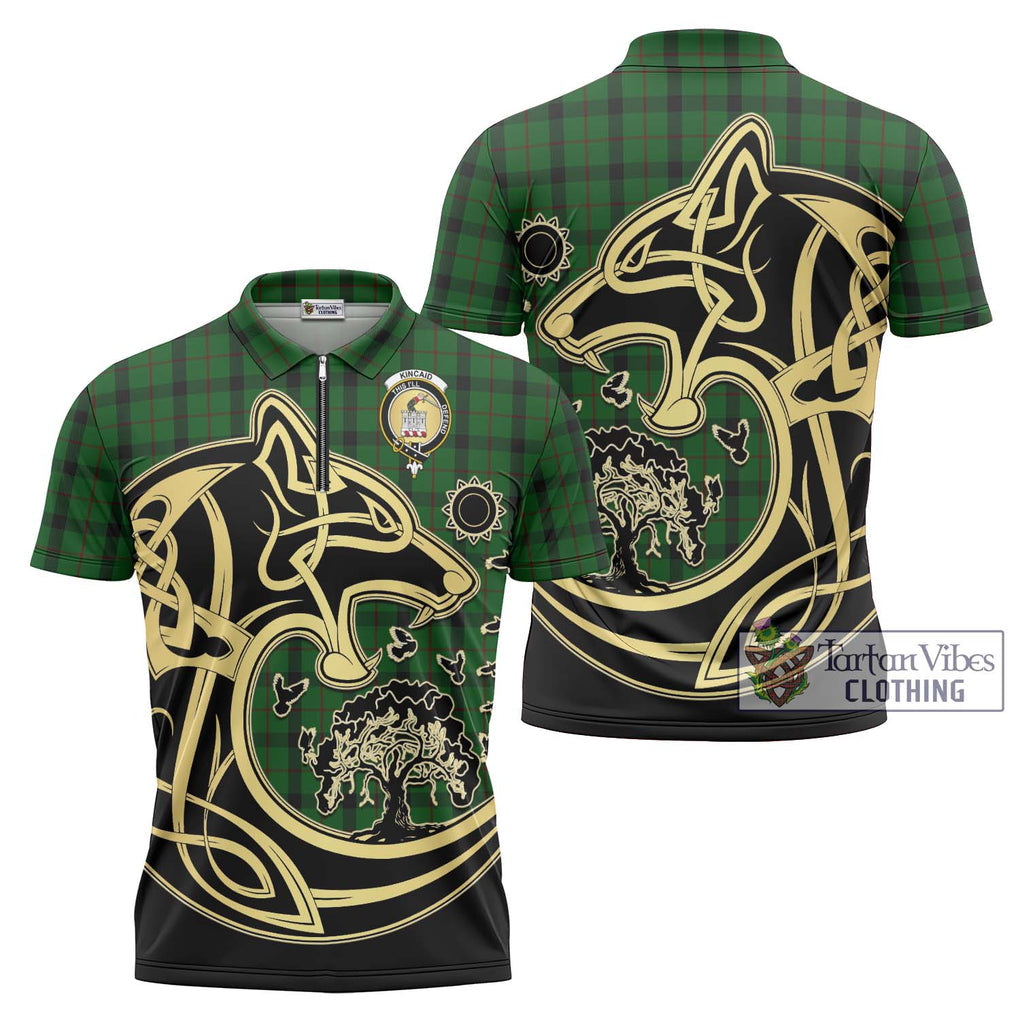 Kincaid Tartan Zipper Polo Shirt with Family Crest Celtic Wolf Style Unisex - Tartan Vibes Clothing