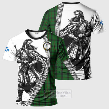 Kincaid Tartan Clan Crest T-Shirt with Highlander Warrior Celtic Style