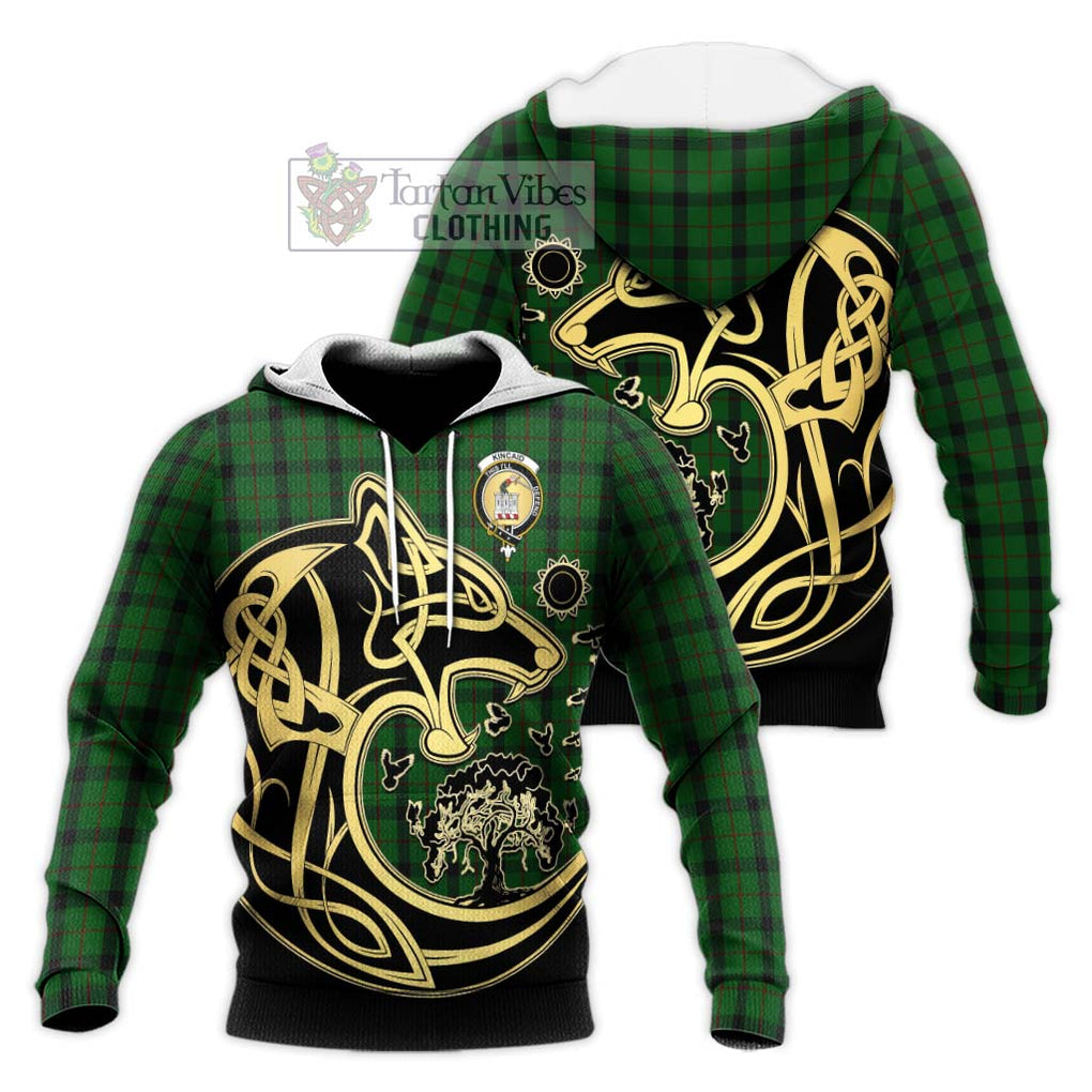 Kincaid Tartan Knitted Hoodie with Family Crest Celtic Wolf Style Unisex Knitted Pullover Hoodie - Tartan Vibes Clothing