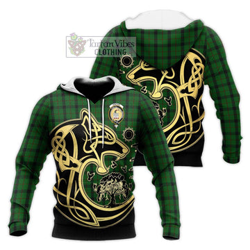 Kincaid Tartan Knitted Hoodie with Family Crest Celtic Wolf Style Unisex Knitted Pullover Hoodie - Tartan Vibes Clothing
