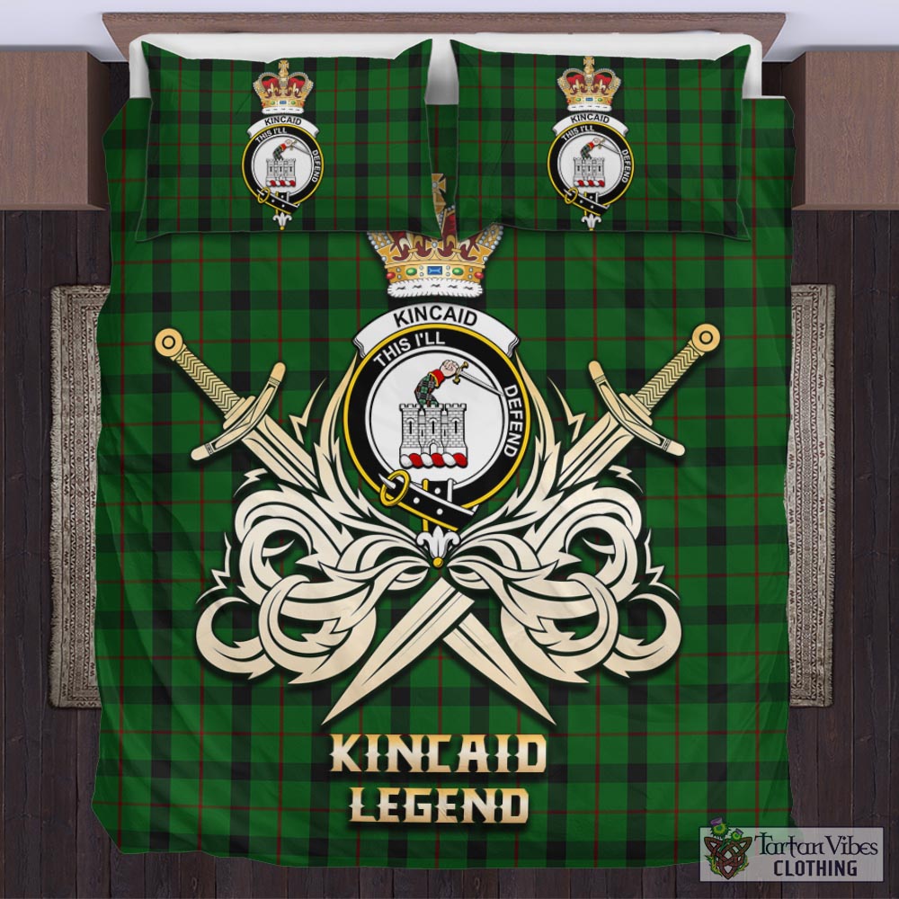Tartan Vibes Clothing Kincaid Tartan Bedding Set with Clan Crest and the Golden Sword of Courageous Legacy