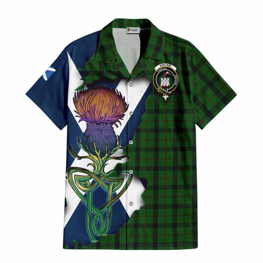 Tartan Vibes Clothing Kincaid Tartan Family Crest Short Sleeve Button Shirt Scottish Thistle Celtic Inspired