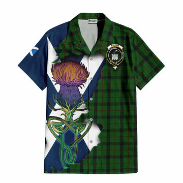 Tartan Vibes Clothing Kincaid Tartan Family Crest Short Sleeve Button Shirt Scottish Thistle Celtic Inspired