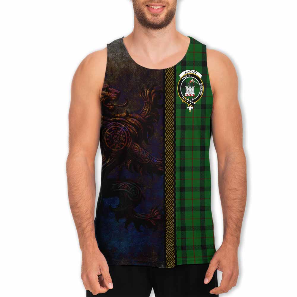 Tartan Vibes Clothing Kincaid Tartan Family Crest Men's Tank Top Alba Gu Brath Be Brave Lion Ancient Style